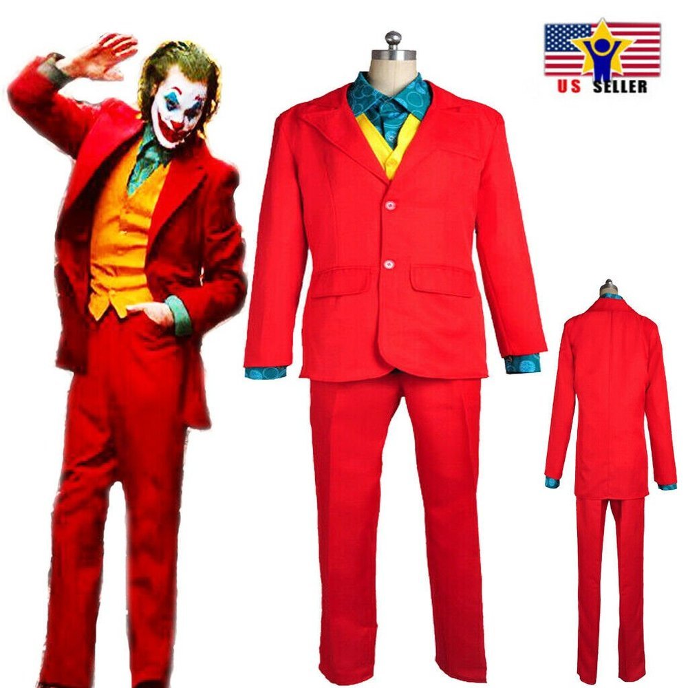 Joker Mens Movie Arthur Fleck Fancy Dress Clown Halloween Cosplay Costum…